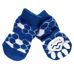 4 Pcs Cute Puppy Cat Socks Knitted Pet Socks Dog Paw Protection Poodle Teddy Socks, Blue Football - Default