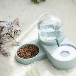 Large Pet Feeder Automatic Drinking Fountain and Food Bowl Pet Water Dispenser with Mouth Separator - blue