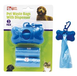 SIMPLY FOR PETS WASTE BAG 3 PK 1 DISPENSER + 2 ROLLS 15PC BAGS - Blue