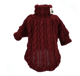 Pet Turtleneck Knitted Sweater Winter Dog Cat Keep Warm - Wine Red - M