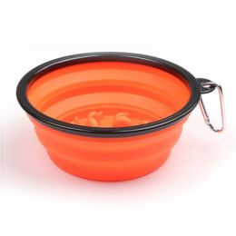 Portable Pet Feeder Travel Foldable Pet Dog Bowl Silicone Collapsible Slow 350ml/1000ml Feeding Bowl  - Orange - Diameter 13 cm