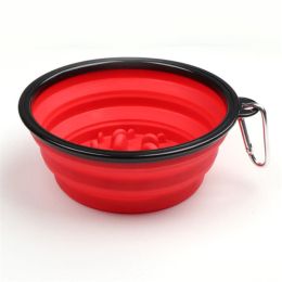 Portable Pet Feeder Travel Foldable Pet Dog Bowl Silicone Collapsible Slow 350ml/1000ml Feeding Bowl  - Red - Diameter 18 cm