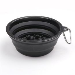 Portable Pet Feeder Travel Foldable Pet Dog Bowl Silicone Collapsible Slow 350ml/1000ml Feeding Bowl  - Black - Diameter 13 cm