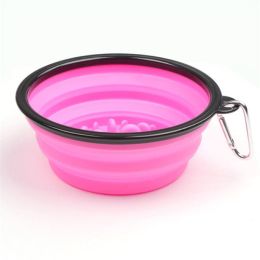 Portable Pet Feeder Travel Foldable Pet Dog Bowl Silicone Collapsible Slow 350ml/1000ml Feeding Bowl  - Pink - Diameter 13 cm