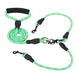 Double Dogs Leash No-Tangle Dogs Lead Reflective Dogs Walking Leash w/ Swivel Coupler Padded Handle - Green