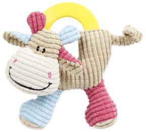 Pet Life 'Moo-cifier' Plush Squeaking and Rubber Teething Newborn Puppy Dog Toy - Brown / Blue / Pink