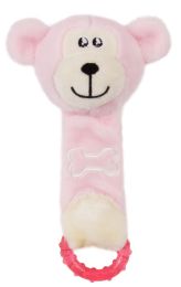 Pet Life Moo-Born' Plush Squeaky and Crinkle Newborn Rubber Teething Cat and Dog Toy - Pink