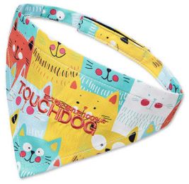 Touchdog 'Head-Popper' Fashion Designer Printed Velcro Dog Bandana - Yellow / Blue - Large