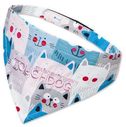 Touchdog 'Head-Popper' Fashion Designer Printed Velcro Dog Bandana - Blue / White - Small