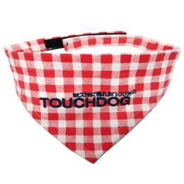 Touchdog 'Bad-to-the-Bone' Plaid Patterned Fashionable Velcro Bandana - Red - Medium