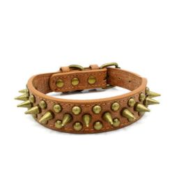 Pet Retro Studded Spiked Rivet  Leather Collars Harnesses - Brown - XL