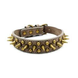 Pet Retro Studded Spiked Rivet  Leather Collars Harnesses - Gray - S