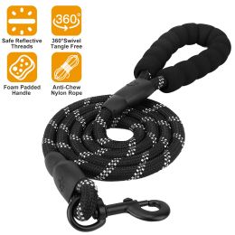 5FT Dog Leash Dog Training Walking Lead w/ Foam Handle Highly Reflective Treads  - Black