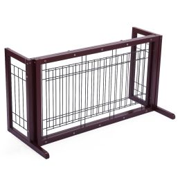 Wood Freestanding Pet Gate, Wood Dog Gate with Adjustable Width 40"-71", Barrier for Stairs Doorways Hallways, Puppy Safety Fenc - Dark brown