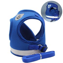 dog Harnesses and dog leash set; Pet Chest Strap Vest Dog Towing Rope Reflective Breathable Dog Rope Pet Supplies Wholesale - blue - M