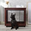 31' Length Furniture Style Pet Dog Crate Cage End Table with Wooden Structure and Iron Wire and Lockable Caters, Medium Dog House Indoor Use. - Brown