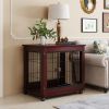 31' Length Furniture Style Pet Dog Crate Cage End Table with Wooden Structure and Iron Wire and Lockable Caters, Medium Dog House Indoor Use. - Brown