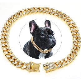 Dog Chain Crystal Artificial Diamondoid Dog Collar Walking Metal Chain Collar With Secure Buckle - Rose Gold - 4XL