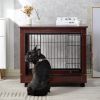 31' Length Furniture Style Pet Dog Crate Cage End Table with Wooden Structure and Iron Wire and Lockable Caters, Medium Dog House Indoor Use. - Brown