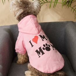 Pet Hoodie For Small & Medium Dogs; I Love My Mom Dog Hoodie Cat Shirts; Cute Pet Apparel - Pink - M