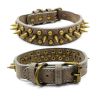 Pet Retro Studded Spiked Rivet  Leather Collars Harnesses - Gray - S