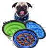 Portable Pet Feeder Travel Foldable Pet Dog Bowl Silicone Collapsible Slow 350ml/1000ml Feeding Bowl  - Blue - Diameter 13 cm