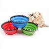 Portable Pet Feeder Travel Foldable Pet Dog Bowl Silicone Collapsible Slow 350ml/1000ml Feeding Bowl  - Red - Diameter 13 cm