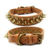 Pet Retro Studded Spiked Rivet  Leather Collars Harnesses - Brown - S