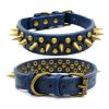 Pet Retro Studded Spiked Rivet  Leather Collars Harnesses - Blue - M