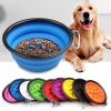 Portable Pet Feeder Travel Foldable Pet Dog Bowl Silicone Collapsible Slow 350ml/1000ml Feeding Bowl  - Black - Diameter 18 cm