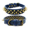 Pet Retro Studded Spiked Rivet  Leather Collars Harnesses - Blue - L