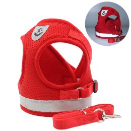 dog Harnesses and dog leash set; Pet Chest Strap Vest Dog Towing Rope Reflective Breathable Dog Rope Pet Supplies Wholesale - red - XS