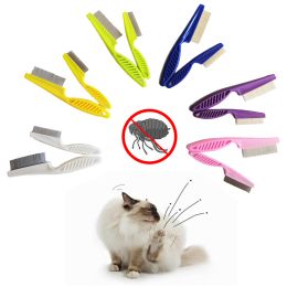 Pet Flea Tick Remover Dog Cat MultiColor Stainless Steel Comfort Hair Grooming Comb Protect Flea Lice Removal Hair Cleaner Comb - Pink - L