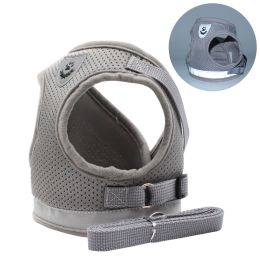 dog Harnesses and dog leash set; Pet Chest Strap Vest Dog Towing Rope Reflective Breathable Dog Rope Pet Supplies Wholesale - silver grey - M