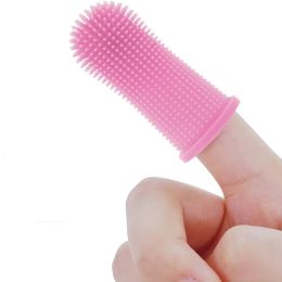 Dog Super Soft Pet Finger Toothbrush Teeth Cleaning Silicone Tooth Brush Tool Dog Cat Cleaning - pink