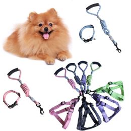 1 Set Pet Supplies Pet Chest and Back Cover Linen Plain Handle Round Rope Explosion-proof Punch Adjustable Traction Rope - pink - 2