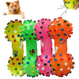 1pcs Pet Dog Cat Puppy Sound Polka Dot Squeaky Toy Rubber Dumbbell Chewing Funny Toy - Orange - S