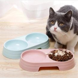 Double Cat Bowl Dog Bowl Pet Feeding Macarone Cat Water Food Bowl Anti-overturning Pet Bowls Feeder For Cats Dogs Pet Supplies - Purple