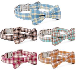 Plaid Dog Collar with Bow Pet Gift Adjustable Soft and Comfy Bowtie Collars for Small Medium Large Dogs - Style 2 - S 2.0x40cm