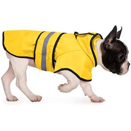 Reflective Dog Raincoat Hooded Slicker Poncho for Small to X-Large Dogs and Puppies; Waterproof Dog Clothing - Yellow - Large