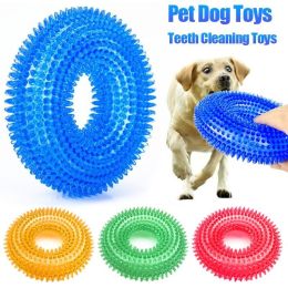 Pet Toys Bite Resistant Sound Toy Chew Teeth Clean Large Dog Golden Retriever Barbed TPR Training Teeth Cleaning Thorn Circle - Orange