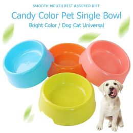 1Pc High Quality Solid Color Pet Bowls Candy-Colored Lightweight Plastic Single Bowl Small Dog Cat Pet Bowl Pet Feeding Supplies - brown - S