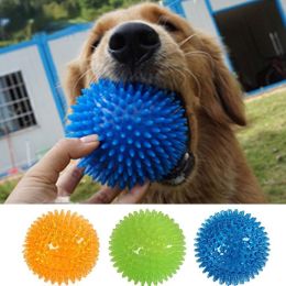 Pet Dog Toys Cat Puppy Sounding Toy Polka Squeaky Tooth Cleaning Ball TPR Training Pet Teeth Chewing Toy Thorn Balls Accessories - Blue - M-9CM