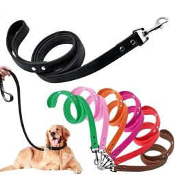 PU Leather Cat Dog Leash Soft Walking Dog Collar Leash Running Training Dog Harness Lead Leash Puppy Pet Small Dog Leash Belt - Black - 2.0x120cm