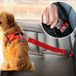 Pet Dog Cat Car Seat Belt For Accessories Goods Animals Adjustable Harness Lead Leash Small Medium Travel Clip French Bulldog - Black