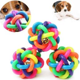 Pet Dog Puppy Cat Colorful Rubber Training Chew Ball Small Bell Squeaky Sound Play Toy Dog Bite Resistant Ball Dog Accessories - as the picture