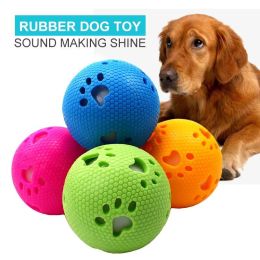 Rubber Pet Ball Toys Sound Interactive Durable Molar Dog Training Toys For Medium and Big Dogs Cleaning Teeth Pet Supplies - Pink