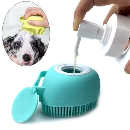 Bathroom Puppy Big Dog Cat Bath Massage Gloves Brush Soft Safety Silicone Pet Accessories for Dogs Cats Tools Mascotas Products - yellow - Square