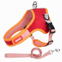 dog Harnesses and dog leash set; Suede Pet Chest Strap Saddle Vest Style Dog Chest Back Reflective Dog Strap Dog Rope Wholesale - red - L