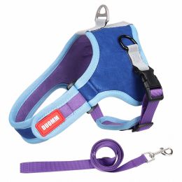 dog Harnesses and dog leash set; Suede Pet Chest Strap Saddle Vest Style Dog Chest Back Reflective Dog Strap Dog Rope Wholesale - blue - XL